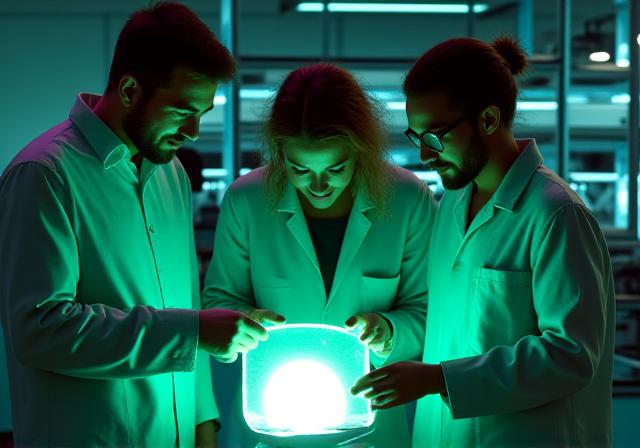 Scientists and engineers collaborating on solar lighting tech