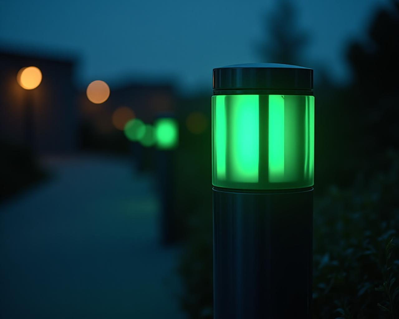Futuristic sustainable energy node glowing in the dark